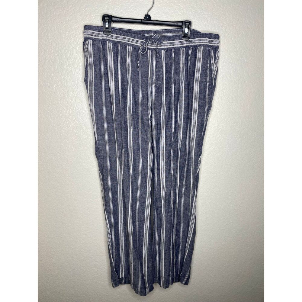 Old Navy womens blue striped linen blend pull on pants coastal beachy flowy XL